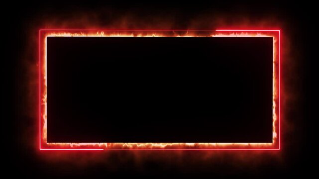 Red effect neon glowing frame background. Bright neon light effect isolated on black background.