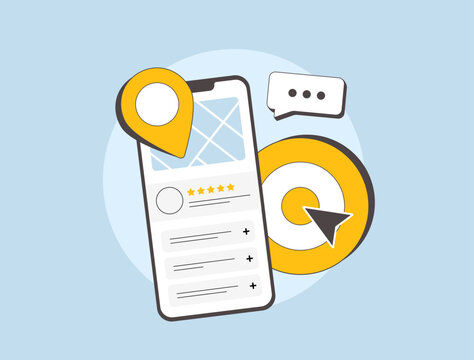 Local business marketing, delivery services and local search engine optimization. Support small businesses and improve visibility in search results. Local seo vector illustration and icons