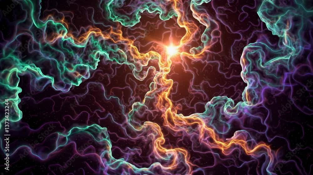 Poster vibrant neon electrical storms emanating dynamic energy in abstract colorful patterns