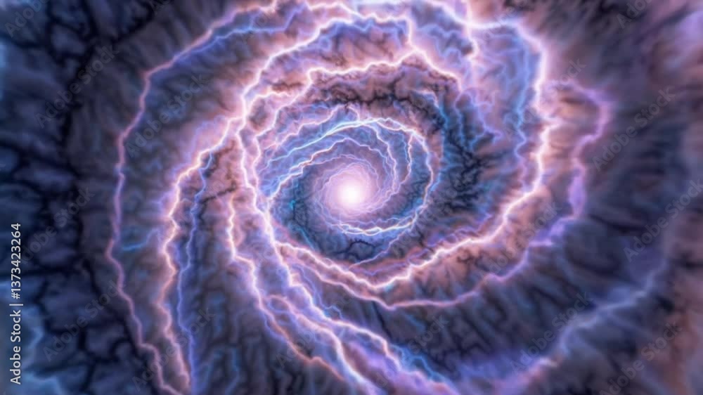 Poster emerging electric spiral: dynamic energy vortex with luminous lightning patterns in hypnotic swirl m