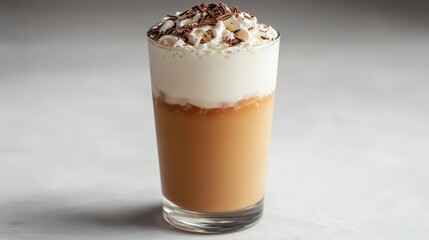 Cool, creamy iced coffee perfection! Whipped cream and chocolate shavings elevate this refreshing treat. Soft lighting creates a dreamy vibe