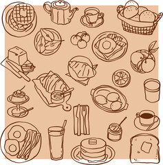 doodle style breakfast line art