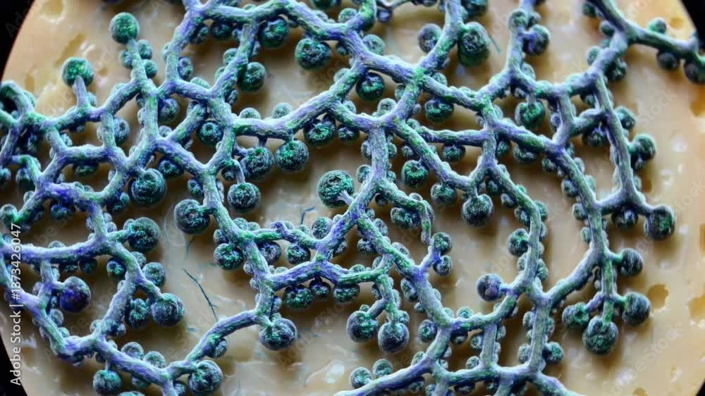 Poster intricate fungal growth patterns on substrate show dynamic movement and evolution