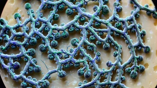 Intricate fungal growth patterns on substrate show dynamic movement and evolution