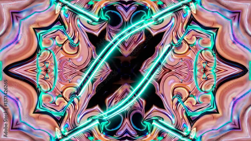 Aufkleber dynamic neon kaleidoscope: abstract geometric pattern transforms with vibrant light motion