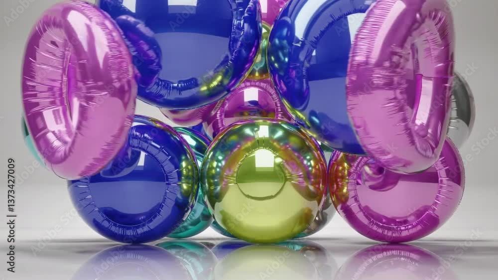 Aufkleber vibrant metallic balloons defying gravity in dynamic motion sequence