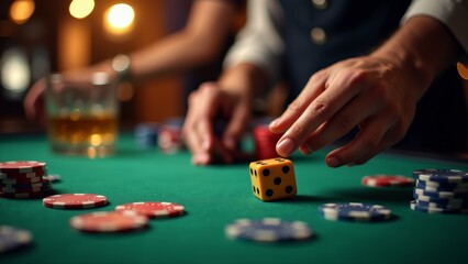 Fototapeta premium Dice Game Chips and Glass Drink