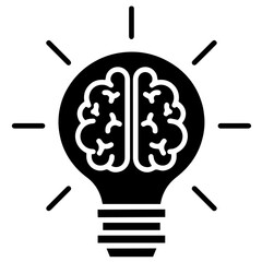 Lightbulb with a brain inside, radiating lines, symbolizing creativity, inspiration, idea generation, innovation, and creative thinking through brainstorming. Creative Thinking, Ideas, and Energy 