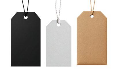 Black, Gray, and Brown Hanging Tags on Transparent Background