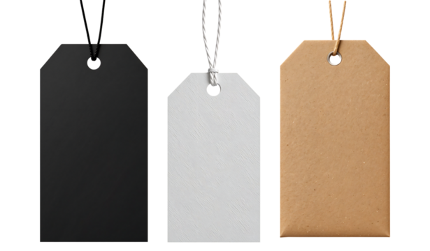 Black, Gray, and Brown Hanging Tags on Transparent Background
