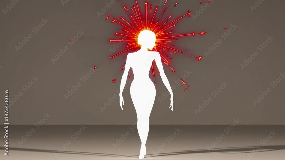 Poster silhouette with explosive red splash: dynamic art transformation sequence in motion