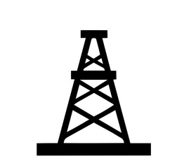 black silhouette of an oil rig with intersecting triangular support beams, standing on a rectangular platform, petroleum industry, oil drilling, resource extraction. Energy, Industrial Extraction

