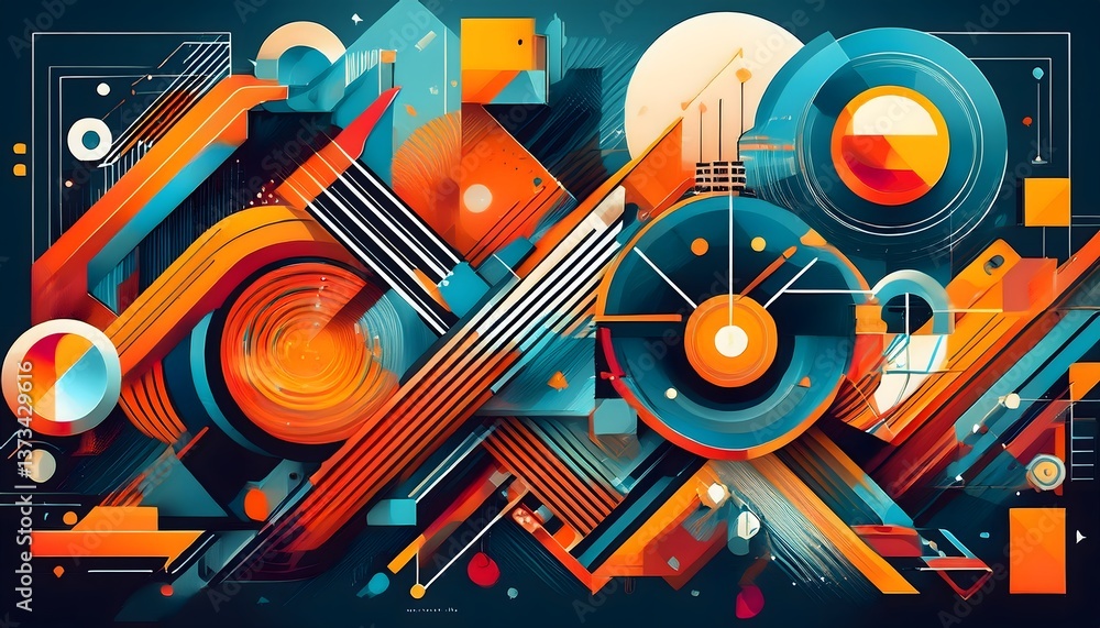 Aufkleber Abstract geometric design featuring vibrant colors, shapes, and lines, creating a dynamic visual composition