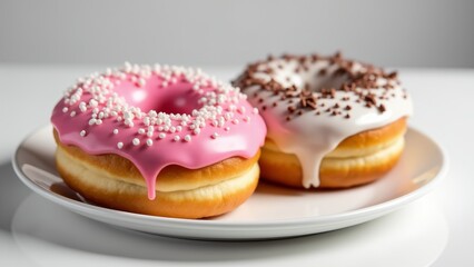 Two Glazed Donuts With Sprinkles On Plate