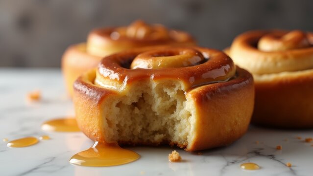 Bitten Caramel Roll With Dripping Glaze - Powered by Adobe