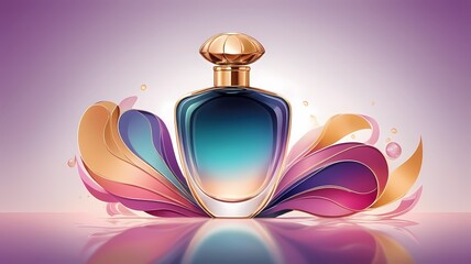Obraz premium Luxury perfume packaging with abstract flowing shapes, 3D vector gradients, and a sophisticated color scheme