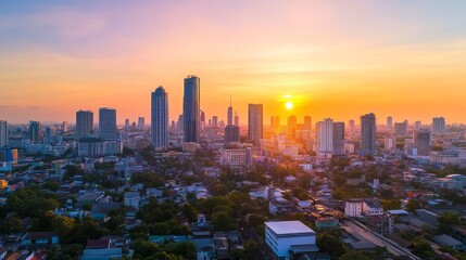 Sunset cityscape urban landscape aerial view bangkok thailand vibrant atmosphere modern architecture