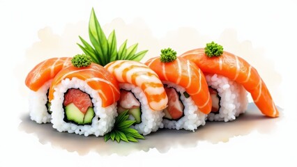 Delicious Sushi Rolls With Salmon And Shrimp