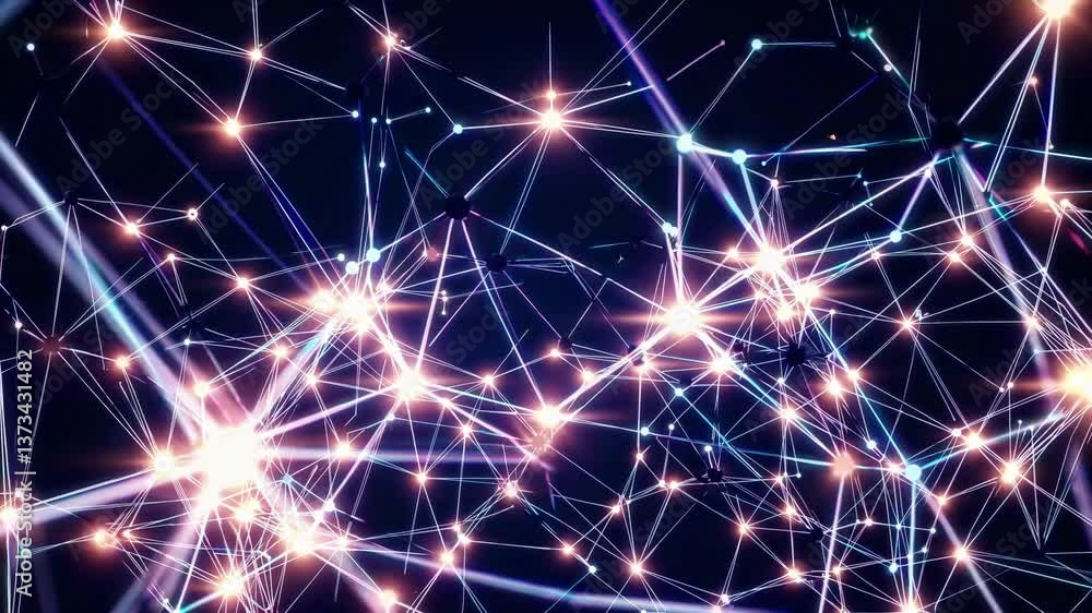 Poster dynamic neon light patterns and vibrant motion in abstract geometric animation