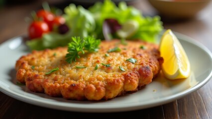 Breaded Chicken Cutlet With Salad And Lemon