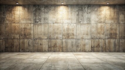 Empty Room with Distressed Concrete Walls and Tiled Floor Under Soft Lighting