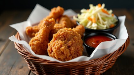 Fried Chicken In Basket With Sides