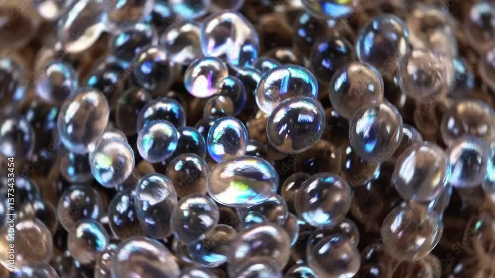 Poster shimmering soap bubbles reflecting light in mesmerizing motion