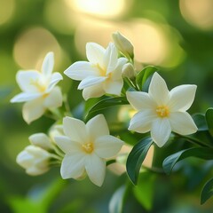 Obraz premium Delicate white jasmine blossoms garden nature photography lush environment close-up beauty of flora