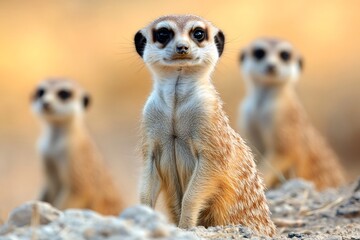 Fototapeta premium Meerkats sitting and looking around in the desert