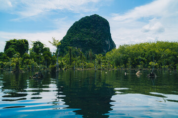 Serene Lake and Lush Green Mountain in Tropical Paradise