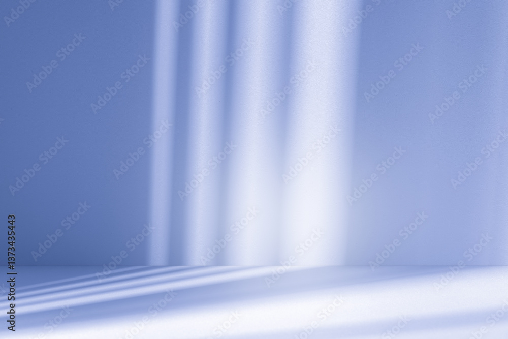 Poster Wall interior background, studio and backdrops show products. with soft light shadow from window color blue and white. background for text insertion and presentation of product	
