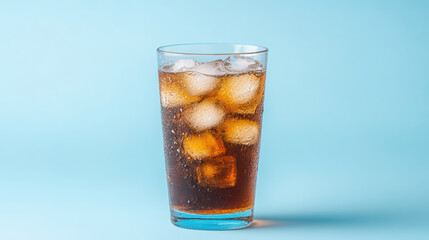 refreshing glass of soda filled with ice cubes, perfect for hot day