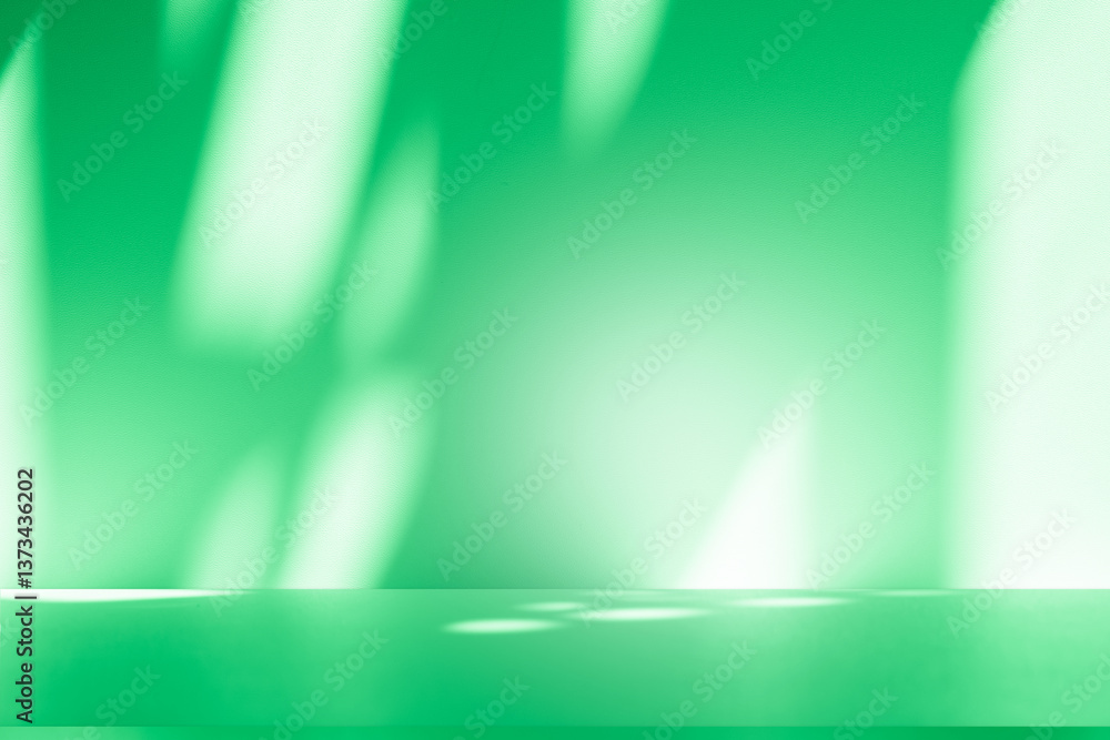 Poster wall interior background, studio and backdrops show products. with leaf shadow from window color gre