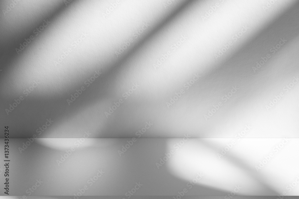 Aufkleber Wall interior background, studio and backdrops show products.with shadow from window color white and grey. background for text insertion and presentation product	
