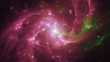 Stellar Nursery Nebula: Where Pink and Green Clouds Birth Stars - made with Generative AI