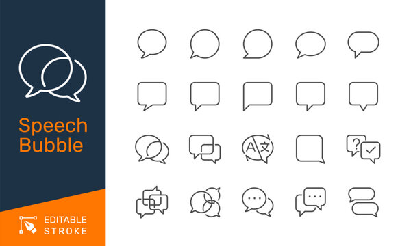 Speech bubble thin line icons. Editable stroke. Pixel perfect.