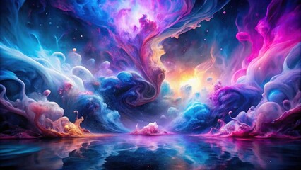 Obraz premium Ethereal Dreamscape A Kaleidoscope of Vibrant Hues and Celestial Forms Reflected in a Serene Waterscape