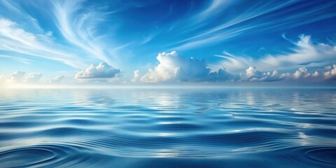 Obraz premium Serene Ocean Panorama A Breathtaking View of Calm Waters Under a Sky of Wispy Clouds and Puffy Cumulus Formations