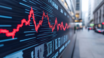 stock market display shows strong performance with fluctuating graphs and vibrant colors