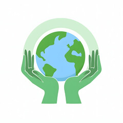 Earth Day logo with globe and protective hands illustration
