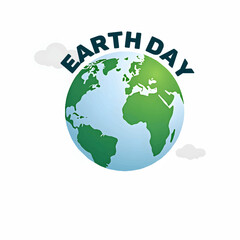 Earth Day logo with globe and protective hands illustration