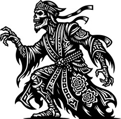 sketch vector illustration silhouette design icon logo symbol monochrome black white demon ghost zombie ethnic with scary aura  