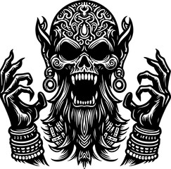sketch vector illustration silhouette design icon logo symbol monochrome black white demon ghost zombie ethnic with scary aura  