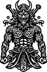 sketch vector illustration silhouette design icon logo symbol monochrome black white demon ghost zombie ethnic with scary aura  