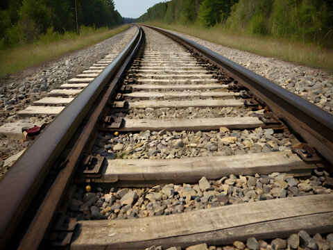 railway tracks in the countryside ,railway tracks closeup