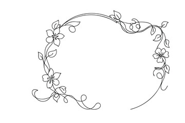 Elegant Floral Vine Frame, Swirling Design, Decorative Border, Outline Art