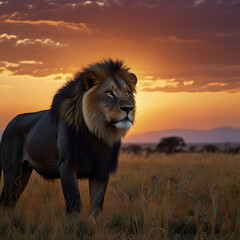 lion in the forest with sunset , wildlife in the forest