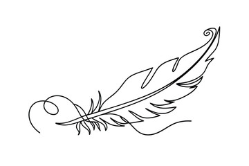 Single Line Drawing Elegant Feather Quill, Writing, Art, Minimalist