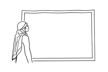 Art Gallery Visitor Contemplates Blank Canvas Artwork Frame