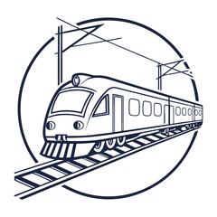 Electric train illustration on tracks with minimalistic design  